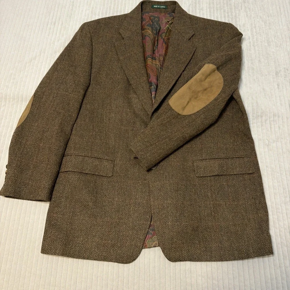 Lauren Ralph Lauren Wool Herringbone Blazer Elbow Patches Paisley Lining 41R